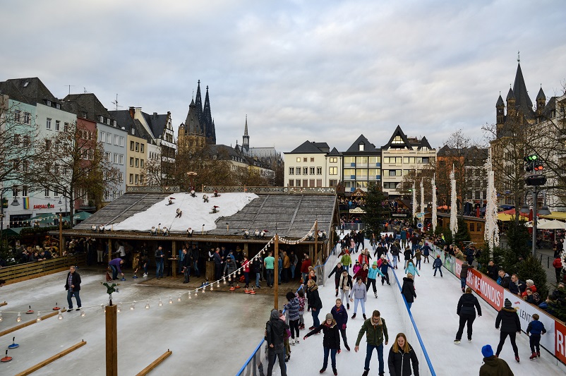 People ice skating at the Cologne Christmas Market