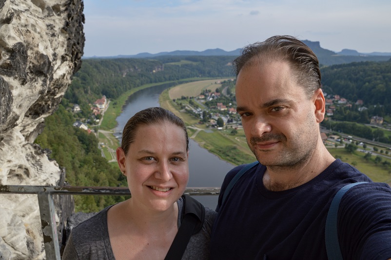 Sarah and Justin at the first viewpoint on the Bastei Bridge hike