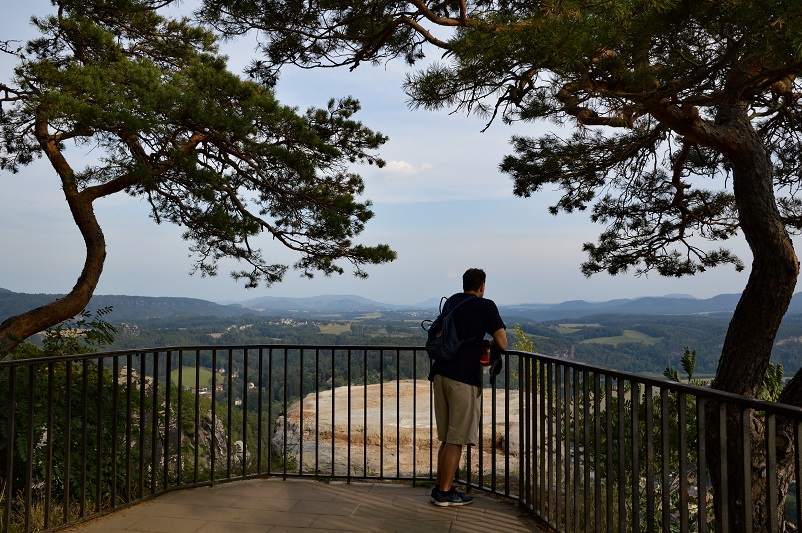 Justin looking at the view from the top of Bastei on our day trip from Dresden