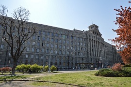 Large brutalist building in Belgrade, Serbia