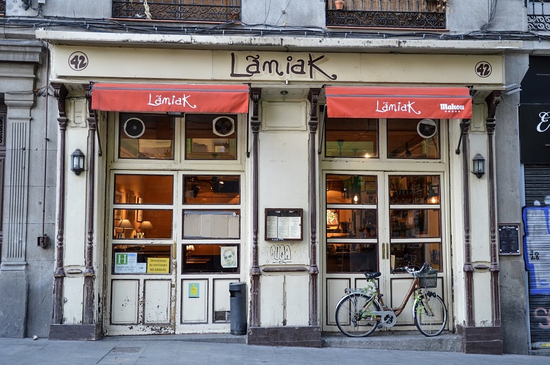 Front of Lamiak restaurant in Madrid