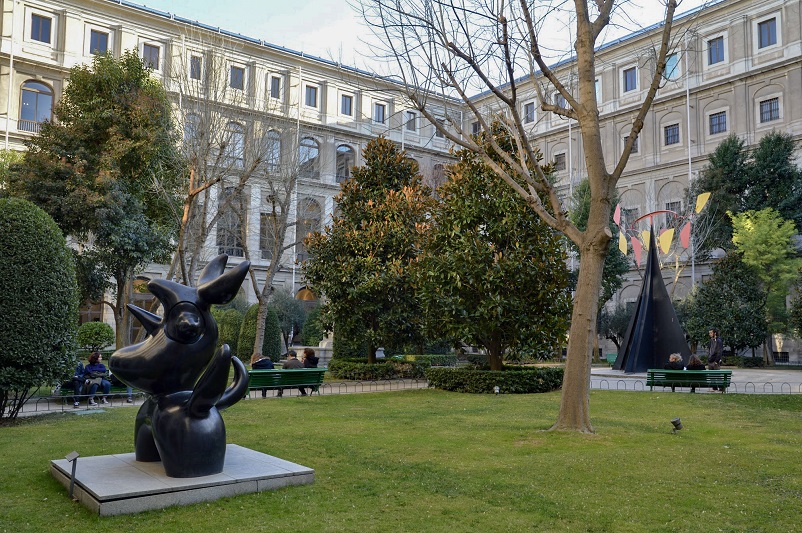 Inner courtyard with sculptures at Museo Reina Sofia in Madrid