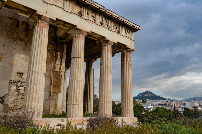 Temple of Hephaestus In foreground; Mt Lycabettus in background; Athens, Greece