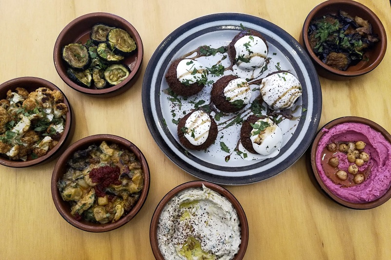 Falafel and vegetarian sides at Faour, one of our favorite Aarhus restaurants