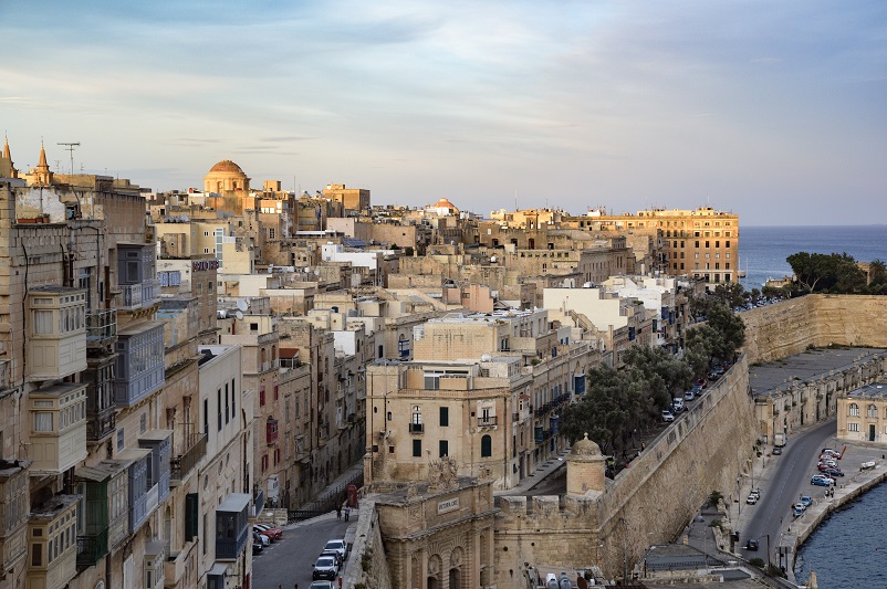 View of rooftops in Valletta from Upper Barrakka Gardens