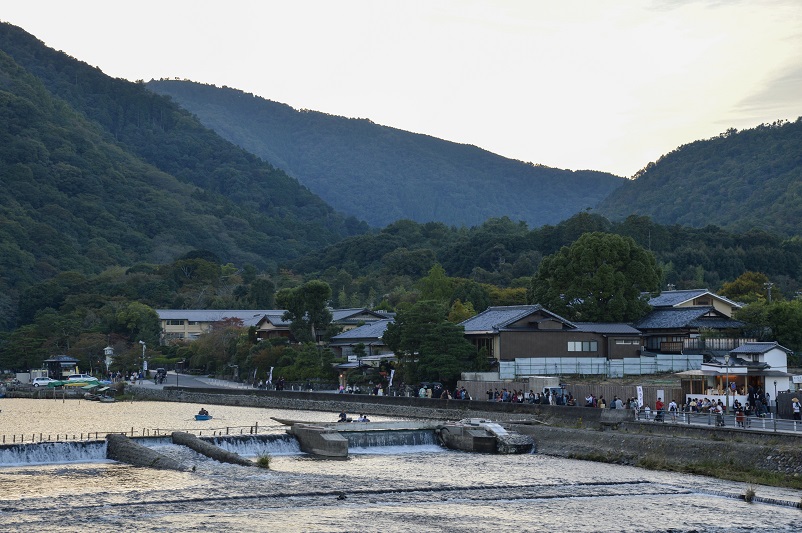 View of the Arashiyama River in Kyoto