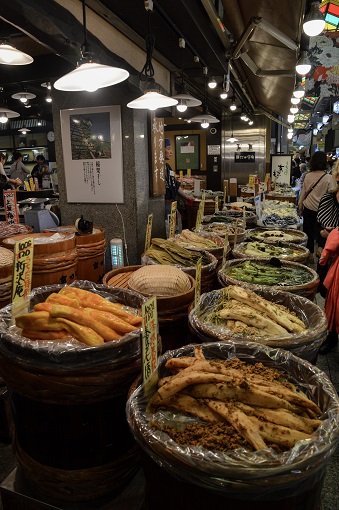 Barrels of fermented vegetables seen at Nishiki Market, one of the top things to do in Kyoto
