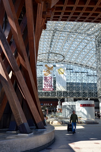 Inside view of the modern entryway outside Kanazawa Station