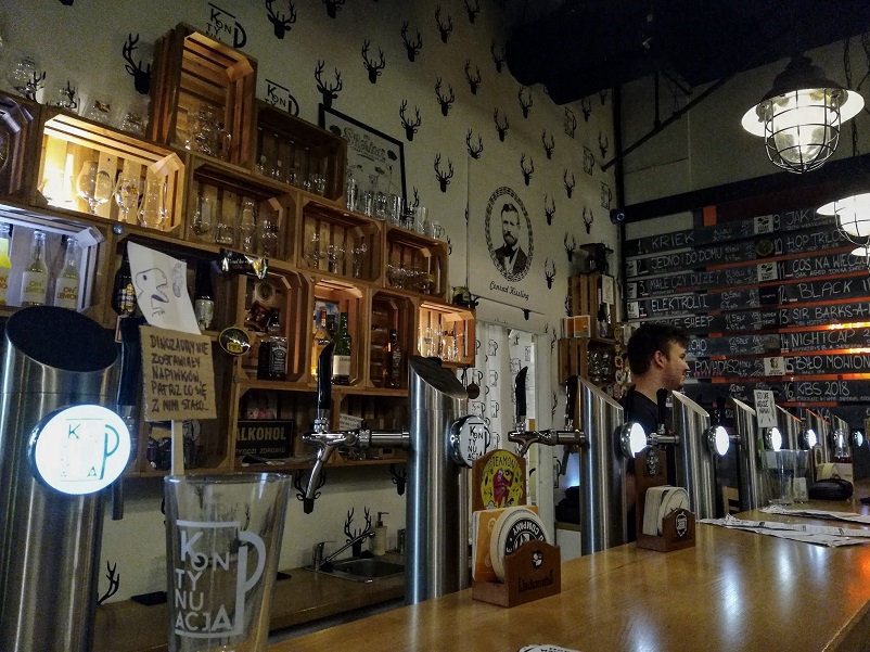 Taps of Polish craft beer at Kontynuacja in Katowice, Poland