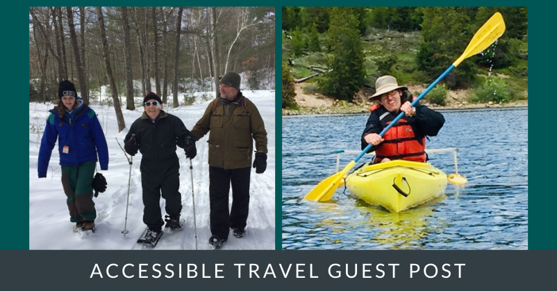 Two pictures of people participating in accessible outdoor activities; text reads "accessible travel guest post"