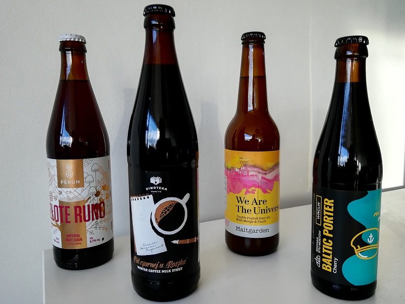 Four bottles of Polish craft beer bought at a bottle shop in Katowice
