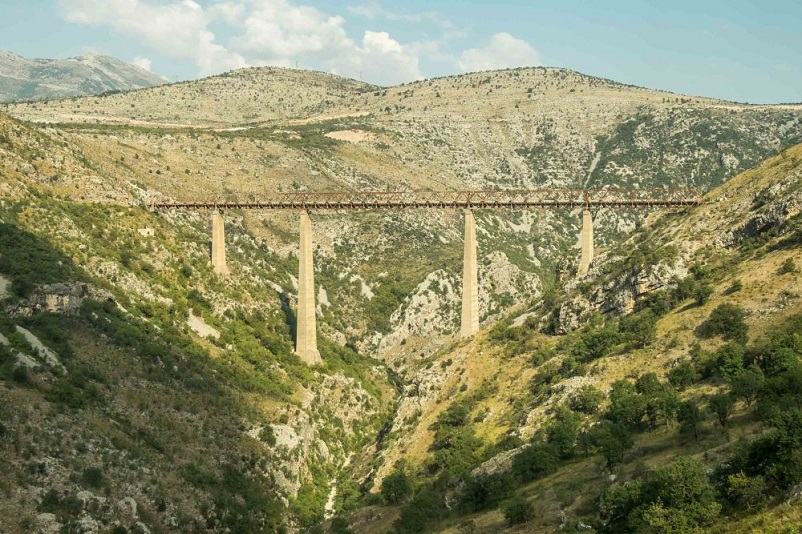 Elevated train tracks in the mountains of Serbia