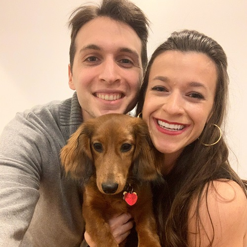 Alex with her fiancé and dog